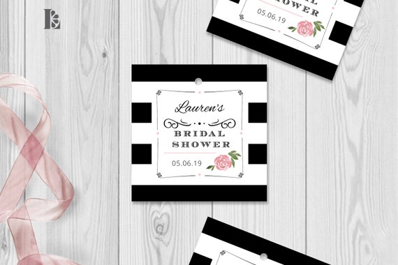 Brunch and Bubbly Bridal Shower Favor Tag, PRINTABLE Gift Tag, INSTANT DOWNLOAD, Template, Black and White, Stripes, Blush pink Il_570xn