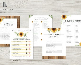 Sunflower Bridal Shower Games, Sunflower Bridal Shower Bundle, Sunflower Bridal Shower, Printable, Rustic Shower Games, Country Shower