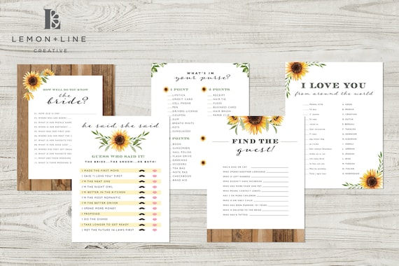 Sunflower Bridal Shower Games, Sunflower Bridal Shower Bundle, Sunflower Bridal Shower, Printable, Rustic Shower Games, Country Shower Il_570xn