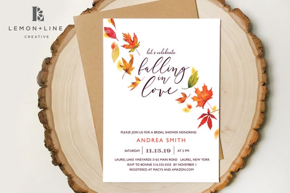 Fall Bridal Shower Invitation, Autumn Bridal Shower Invite, Fall in Love Invite, Rustic, INSTANT DOWNLOAD, Printable Invite, Template Il_570xn