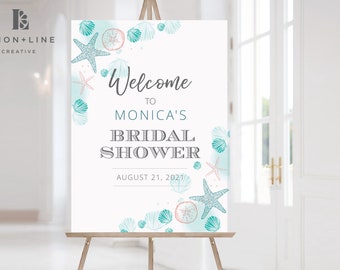 Beach Bridal Shower Welcome Sign, Beach Bridal Sign, Beach Theme, Beach Wedding Shower Sign, Printable, Turquoise, 18x24, INSTANT DOWNLOAD