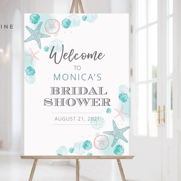 Beach Bridal Shower Welcome Sign, Beach Bridal Sign, Beach Theme, Beach Wedding Shower Sign, Printable, Turquoise, 18x24, INSTANT DOWNLOAD
