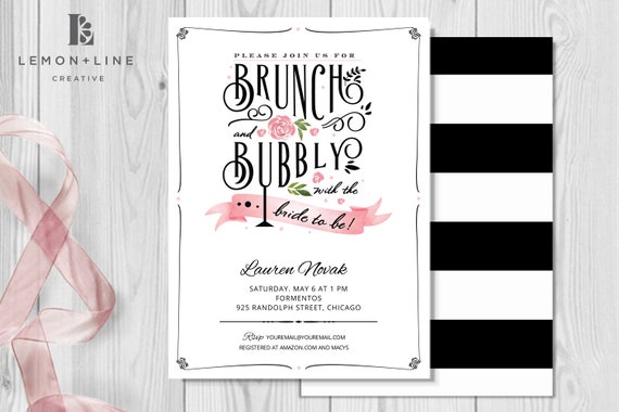 Brunch and Bubbly Bridal Shower Invitation, Typography Invite, Bridal Brunch Invitation, INSTANT DOWNLOAD, Template, Printable, Blush pink Il_570xn