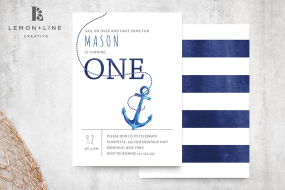 Nautical First Birthday Invitation, Editable, Template, Printable, Nautical Theme, Anchor Invite, Boy Birthday Invite, Digital Il_570xn