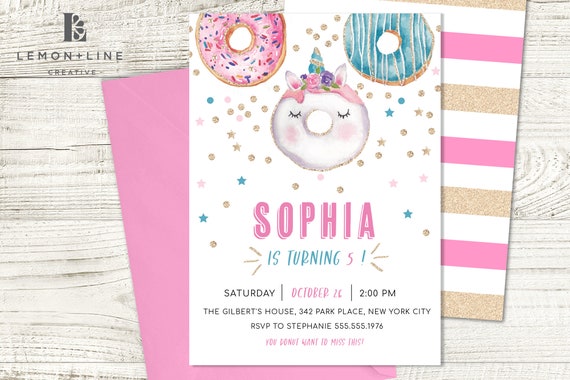 Donut Birthday Party Invitation, Donut Invitation Instant Download, Unicorn Donut, Donut Theme, Girl, Editable, Printable + Digital Invite Il_570xn
