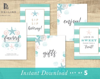 Beach Bridal Shower Signs Bundle, Beach Bridal Shower Sign Set, Beach Theme, Beach Wedding Shower Signs, Printable, INSTANT DOWNLOAD