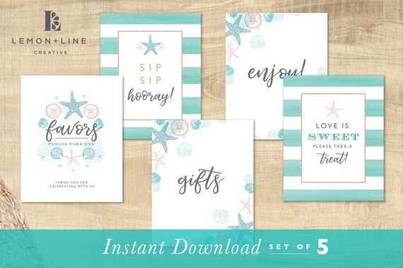 Beach Bridal Shower Signs Bundle, Beach Bridal Shower Sign Set, Beach Theme, Beach Wedding Shower Signs, Printable, INSTANT DOWNLOAD Il_570xn