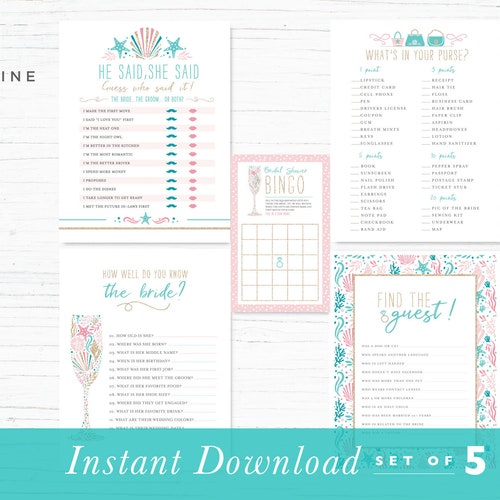BEACH Bridal Shower Games Bundle Printable Editable Etsy