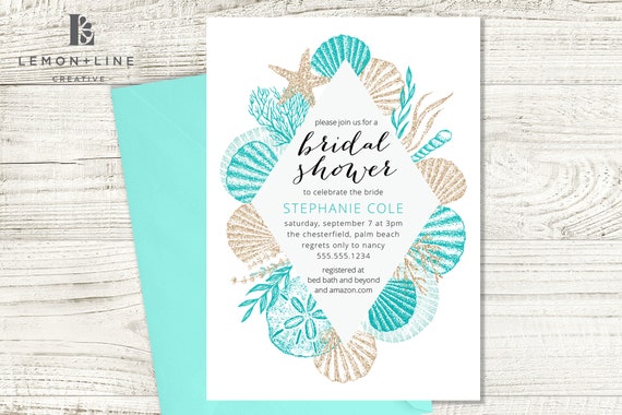 Beach Bridal Shower Invite Beach Theme Invitation Beach Bridal Shower Nautical Shower Seashell Invitation Printable Invite Template