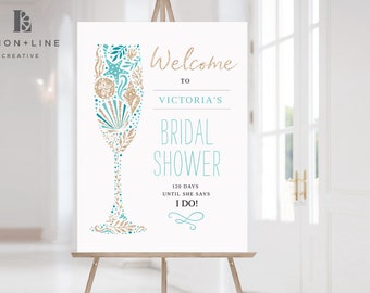 Beach Bridal Shower Welcome Sign, Beach Bridal Sign, Beach Theme, Beach Wedding Shower Sign, Printable, Turquoise, 18x24, INSTANT DOWNLOAD