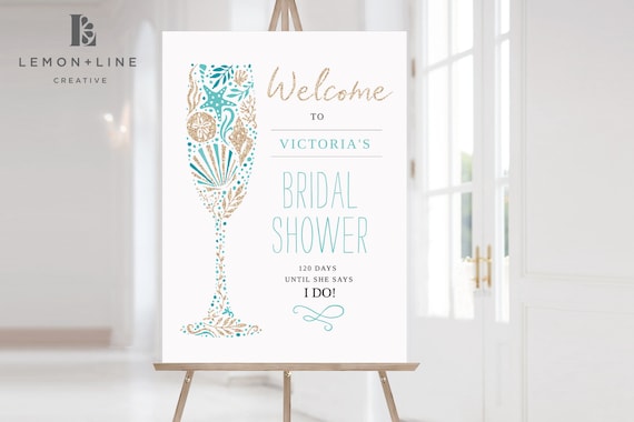 Beach Bridal Shower Welcome Sign, Beach Bridal Sign, Beach Theme, Beach Wedding Shower Sign, Printable, Turquoise, 18x24, INSTANT DOWNLOAD Il_570xn