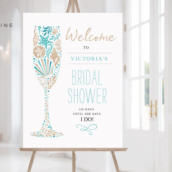 Beach Bridal Shower Welcome Sign, Beach Bridal Sign, Beach Theme, Beach Wedding Shower Sign, Printable, Turquoise, 18x24, INSTANT DOWNLOAD