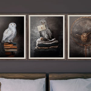 Owl PRINTABLE set of 3 Portraits | Magical wizard fantastic baby room nursery | Bedroom Wall Art
