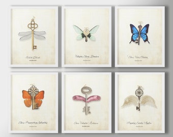 Flying Keys PRINT SET of 6 Magical Wizard Wall Art Art | Etsy