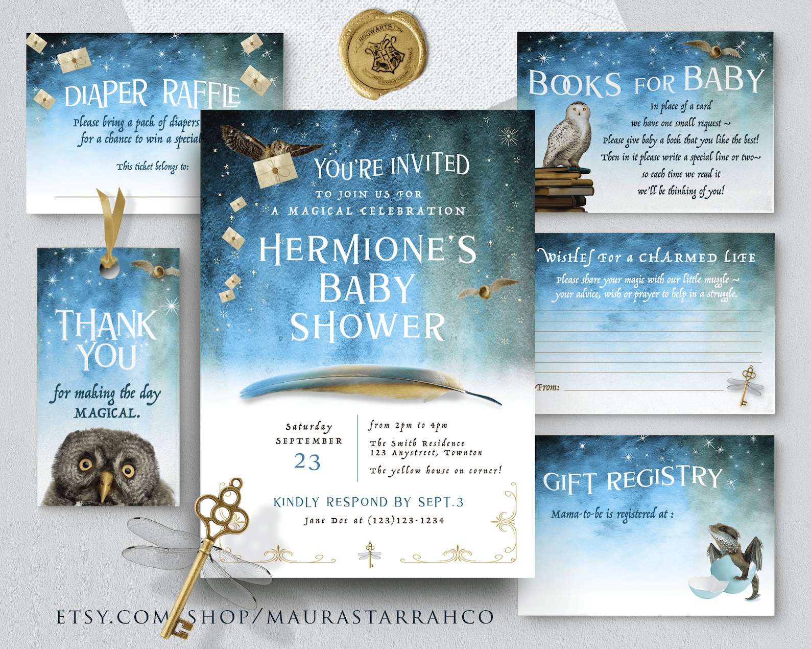 Harry Potter Baby Shower Printable Invitation Pack In BLUE Etsy