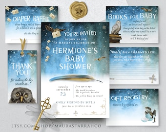 ¡Paquete de invitación imprimible para baby shower mágico en AZUL! / Conjunto de invitaciones personalizadas editables / Descarga elegante del kit de Baby Shower