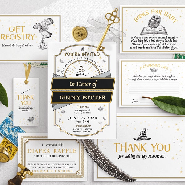 Paquete de invitaciones para baby shower de mago mágico (descarga instantánea)