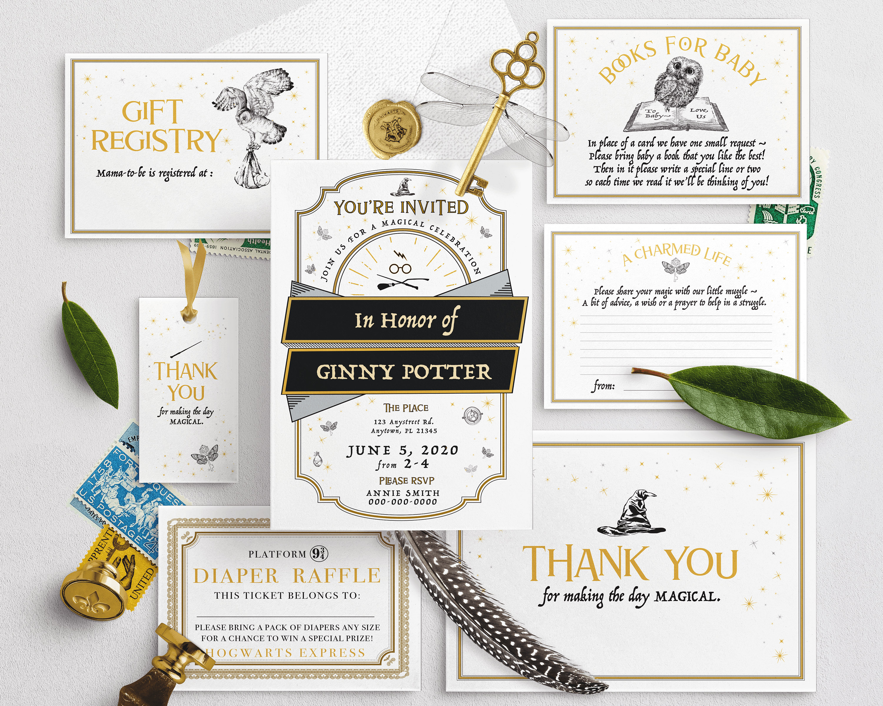 Magical Elegant baby shower printable Invitation kit bundle Personalize Customize INSTANT DOWNLOAD Edit in Corjl wizard