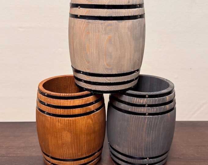Mini Whiskey Barrel Decor: Walnut, Oak, Maple, Weathered Gray or Smoke Gray Finish