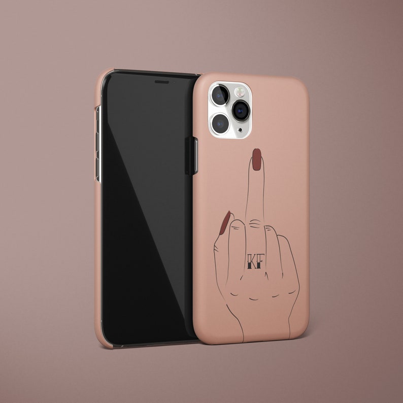 Middle Finger Illustration Personalised Initals Feminist iPhone Case THE FINGER iPhone Case Custom Phone Case Gifts For Her