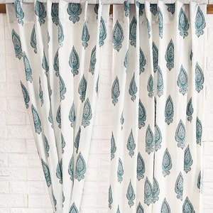 Handblock Cotton Curtains- Pack of 2/Bohemian Curtains/ Boho Curtain/ Block Print Curtains/ Sheer Curtain/ White Curtain/