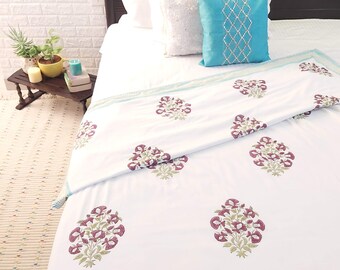 Floral handblock single bed dohar/summer blanket
