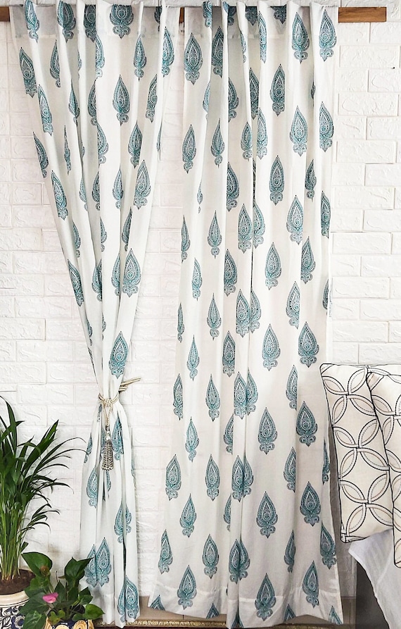 Handblock Baumwollvorhänge (2er Pack): Boho Block Print Gardinen