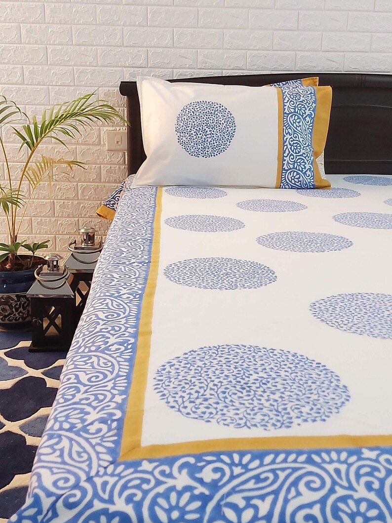 Hand Block Print Jaipuri Indian Cotton Bed Sheet with 2 Pillow Etsy