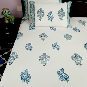 handblock printed double bedsheet 90&quot;X108&quot; with 2 pillowcases, bedding set
