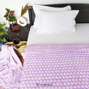 Cotton Handblock Printed Dohar Single Bed reversible, Size-90&quot;X60&quot;, Color-Lavender, Summer Blanket, AC Blanket