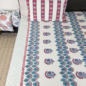 Cotton Double Bed Bedsheet handblock printed, Size- 90&quot;X108&quot;, Pillowcases- 2Pcs