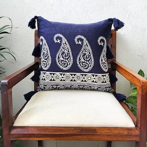Housse de coussin bleu marine Block Printed Paisley 18&quot; PK1