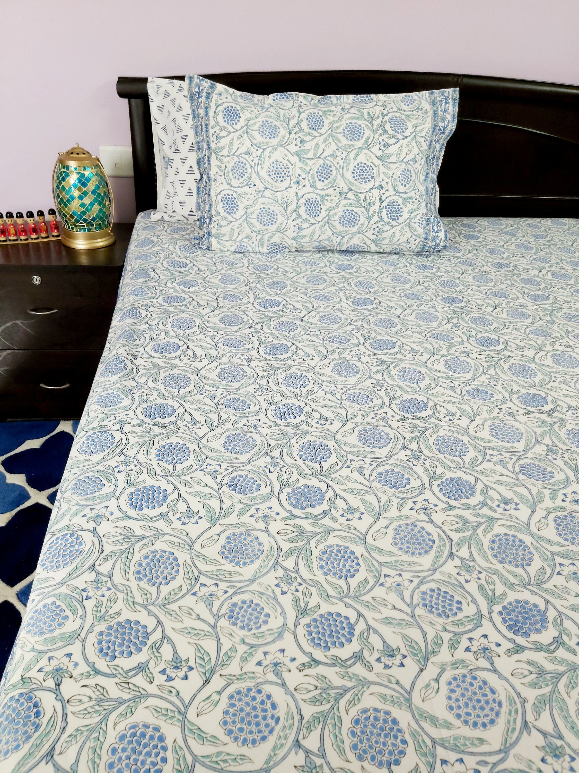 Indian Handmade Quilt With Gray And Navy Blue Color Hand Block Print,Bedspreads Jaipuri Quilt Beautiful Animal Design Cotton Based Quilt