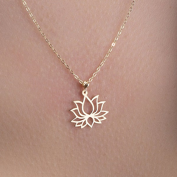 14k Gold Lotus Flower Necklace, Add a Floral Touch of Spiritual Elegance to Your Style, Gift for Her