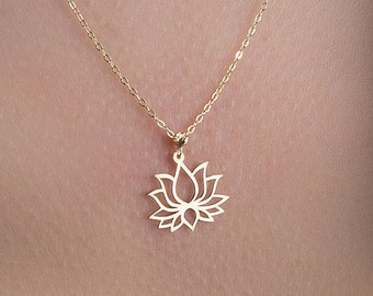 14K Gold Lotus Necklace, Dainty Spiritual Pendant for Women,Real Gold Yoga Jewelry Gift, Tiny Gold Necklaces Gift, Lotus Necklace Gift