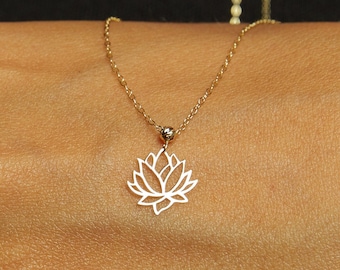 Lotus Necklace, 14k Gold Lotus Flower Necklace, Gold Necklace for Woman, Perfect for Everyday Wear, Gift for Her, Solid Gold Necklace