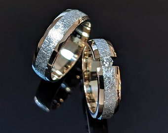 14k Gold Wedding Bands Set, His and Hers Matching Diamond Rings for Couples, Mens Wedding Bands,Wedding ring set