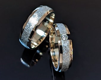 14k Gold Wedding Bands Set, His and Hers Matching Diamond Rings for Couples, Mens Wedding Bands