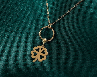 Dainty 14k Gold Clover Necklace for Women, Bestfriend Necklace Gift, Luck Necklace, Gift for Her, Gold Clover Pendant, Clover Pendant