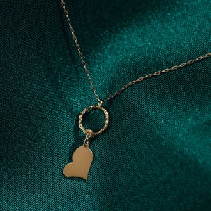 14k Solid Gold Heart Dainty Necklace, Dainty Heart Necklaces for Women, Minimalist Design Heart Pendant Necklace, Gold Necklace Pendant
