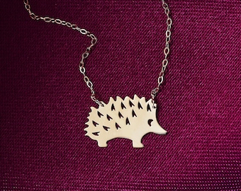 Hedgehog Necklace, 14k Solid Gold Necklace, Porcupine Gold Necklace, Hedgehog Gold Jewelry, Animal Lover Gift, 14k Hedgehog Gift