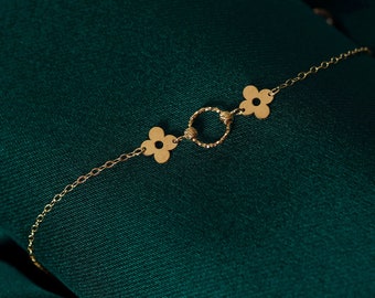 14k Solid Gold Clover Bracelet,Dainty Clover Bracelet for Women,Flower bracelet,Dainty Gold Bracelet,14k gold flower gift,14k real gold gift