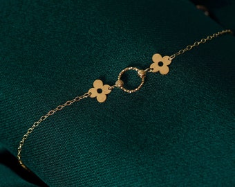 14k Gold Clover Bracelet, Dainty Clover Bracelet for Women, Luck Bracelet, Gifts for Mom, 14k Fine Jewelry Bracelet, Gifts for Her