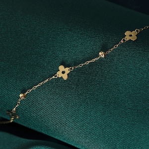 Clover Bracelet,14k Solid Gold Bracelet for Woman, 14k Gold Jewelry,Dainty Gold Bracelet 14k,14k gold flower gift, Bracelets For Women