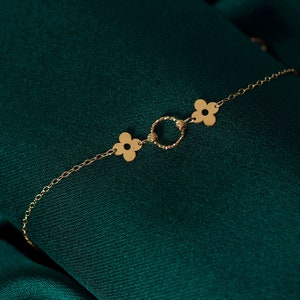 14k Gold Clover Bracelet, Dainty Clover Bracelet for Women, Luck Bracelet, Gifts for Mom, 14k Fine Jewelry Bracelet, Gifts for Her image 1