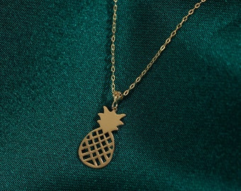 14k Solid Gold Pineapple Necklace for Women, Pineapple Necklace Gold 14k, Gold Pendant Necklace 14k, Dainty Gold Necklace 14k
