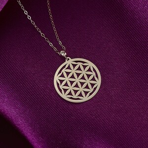 14K Gold Flower of Life Necklace – Sacred Geometry Pendant, Real Gold Spiritual Jewelry, Yoga Gift for Her, Meaningful Gold Necklace