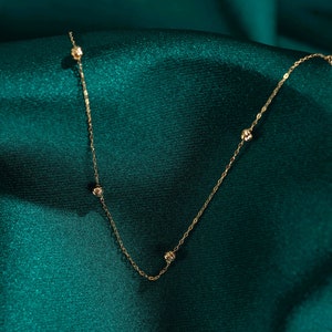 14k Solid Gold Beaded Necklace - Dainty necklace, Layering Necklace, Delicate Chain necklace,Charm necklace gold,Dainty Gold Necklace