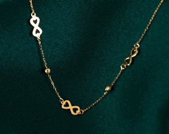 14k Solid Gold Multiple Infinity Satellite Necklace, Infinity Necklace for Women, Bestfriend Necklace Gift, Gold Infinity Pendant