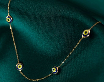 Gold Evil Eye Necklace for Women, 14k Real Gold Evil Eye Jewelry, Simple Gold Necklace, Unique and Thoughtful Gift Idea